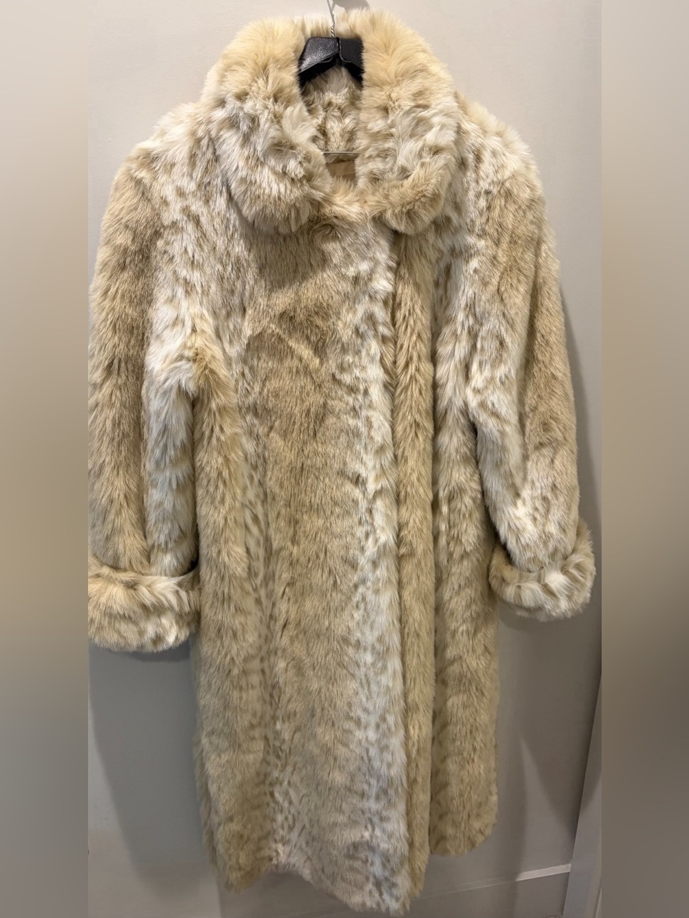Dennis Basso Snow Leopard Faux Fur Full Length Coat Women’s L